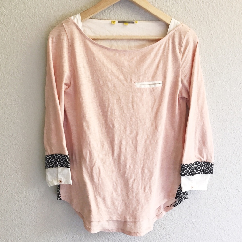 Anthropologie Little Yellow Button Pink Top